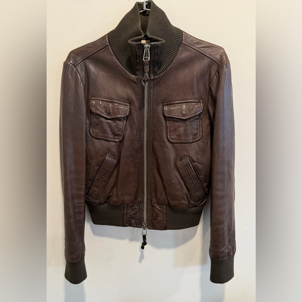 SOLD Miss Top Gun Brown Leather Bomber Jacket Size L Fully Lined - Picture 1 of 10